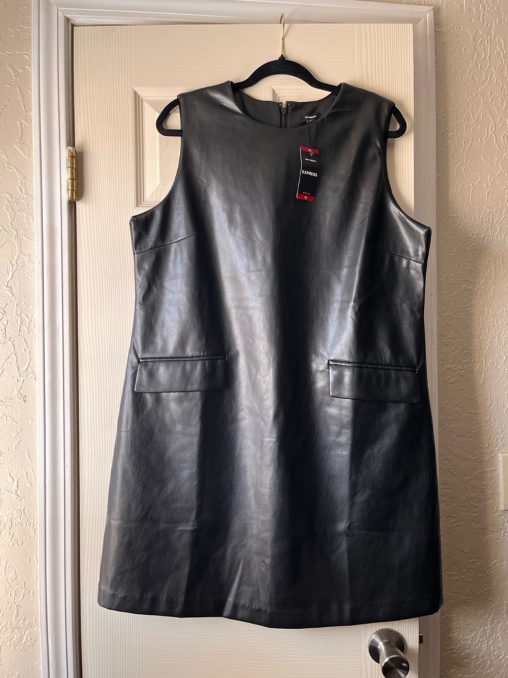 Express Black Faux Leather Sleeveless Shift Dress